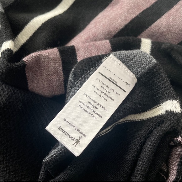 Smartwool Black Stripe Shadow Pine Scarf Wrap Shawl Small Medium Fringe Wool - Picture 7 of 11